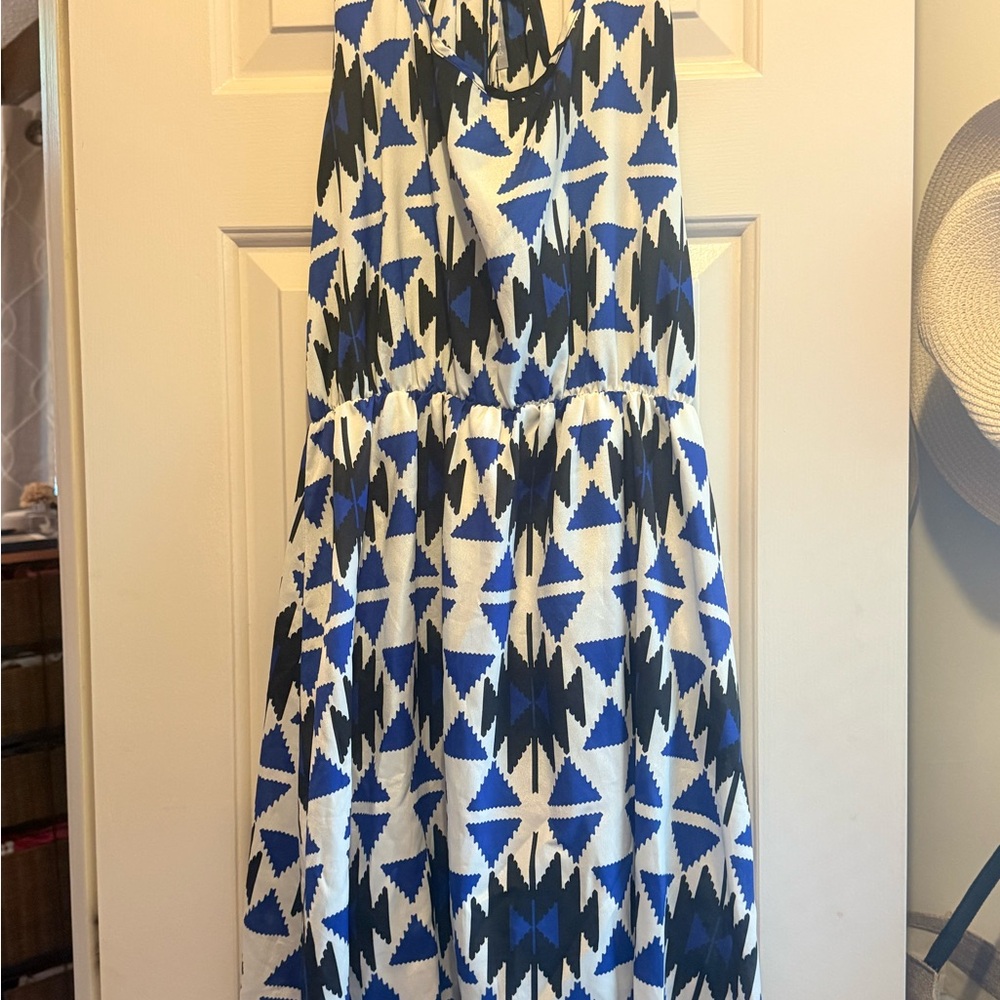 Blue and Black Patterned Sleeveless Dress